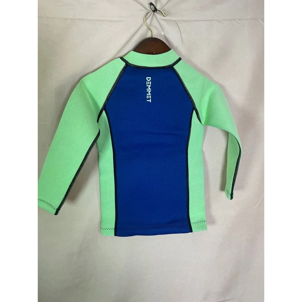 Demmet Wetsuit Top Kids Medium Blue Green Excellent 1.5mm Neoprene‎ Front Zip